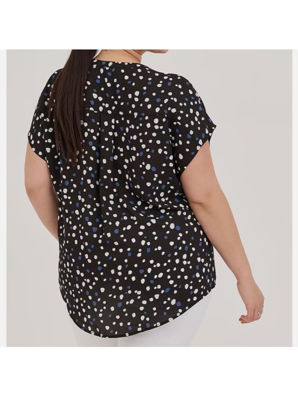 Torrid Black Blue Polka Dot Georgette Blouse Zip Front Dolman Sleeve 2X Plus - Picture 3 of 8